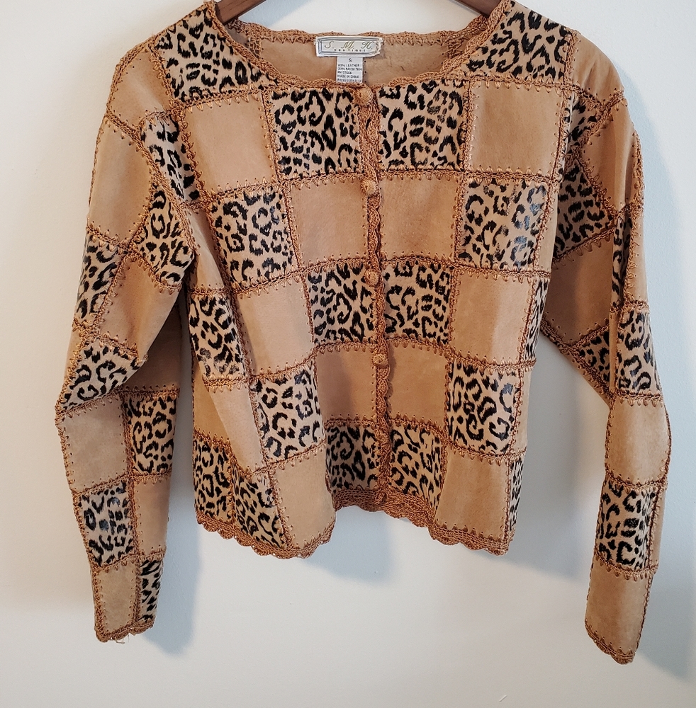 Quilted Patchwork Leather Leopard Animal Print Bl… - image 2